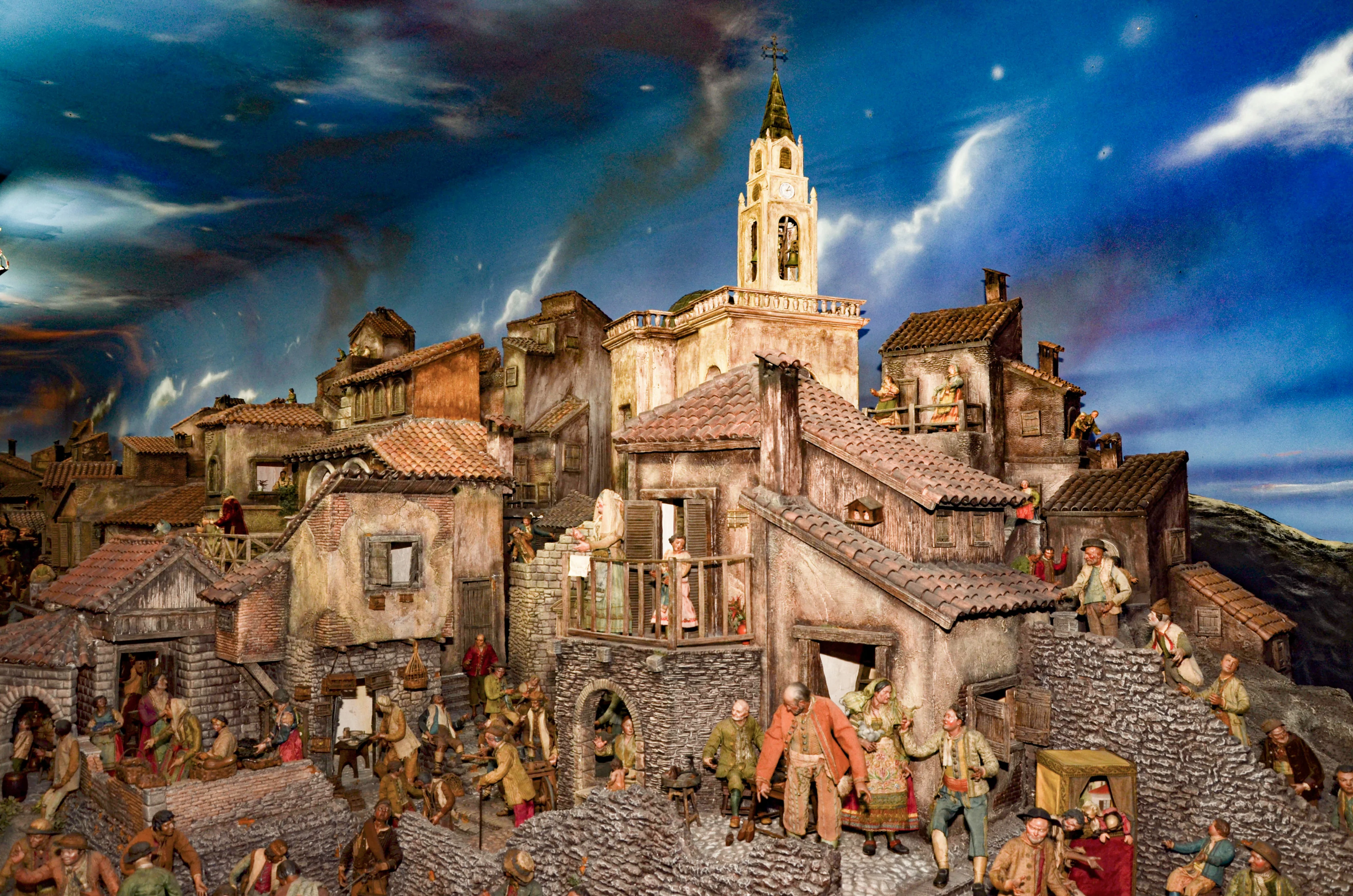 Pintura com várias casas.